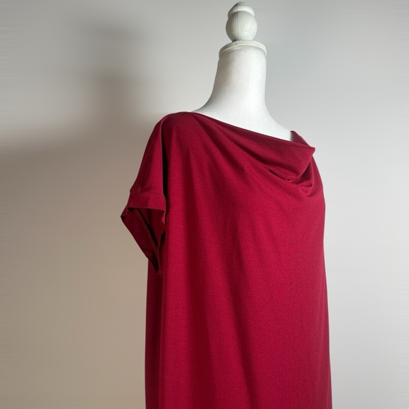 Eileen Fisher Shift Dress Small Red Cowl Neck Cap Sleeve Lagenlook Stretch Boxy - Picture 2 of 7